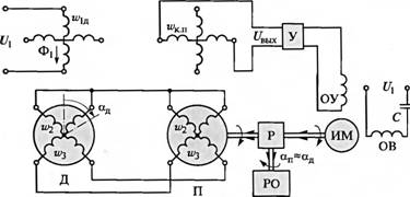 Трансформаторная система дистанционной передачи угла на вращающихся трансформаторах