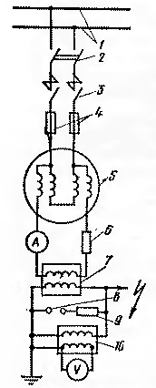 Схема установки для испытания изоляции электродвигателя