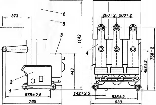 Общий вид выключателя ВК-10 на 1250 и 1600 А