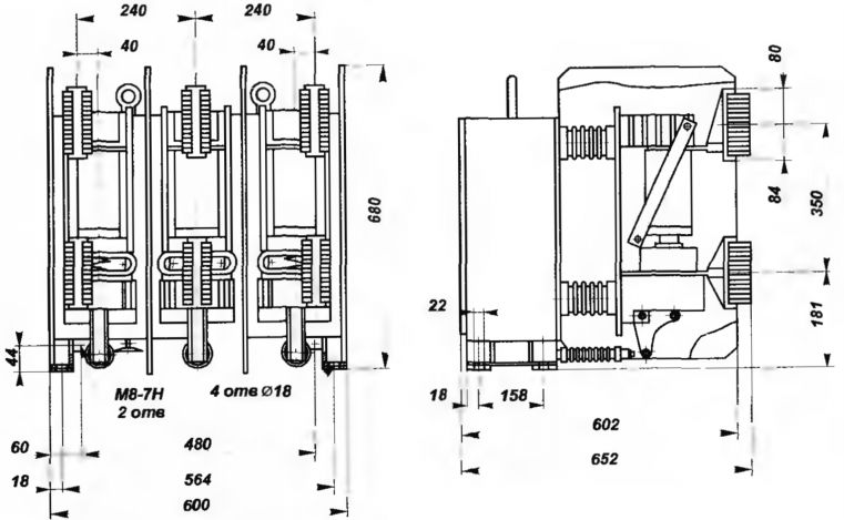 Конструктивное исполнение выключателя типа ВБЭС для ячеек К-61М