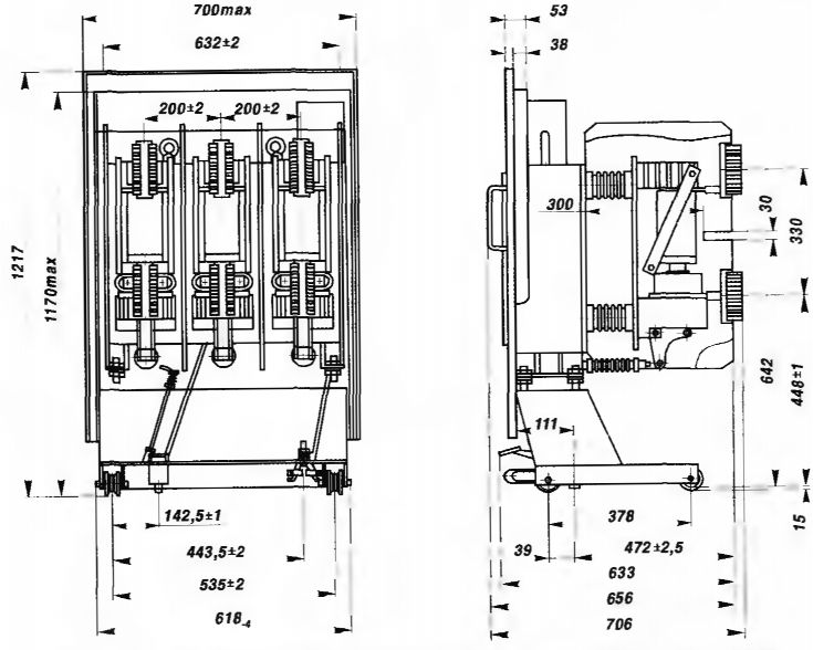 Конструктивное исполнение выключателя типа ВБЭК для ячеек К-105