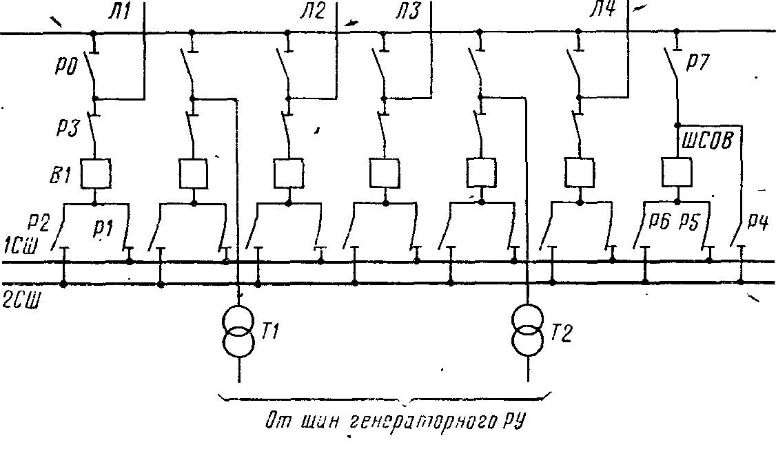 Схема с двумя рабочими и обходной системой шин