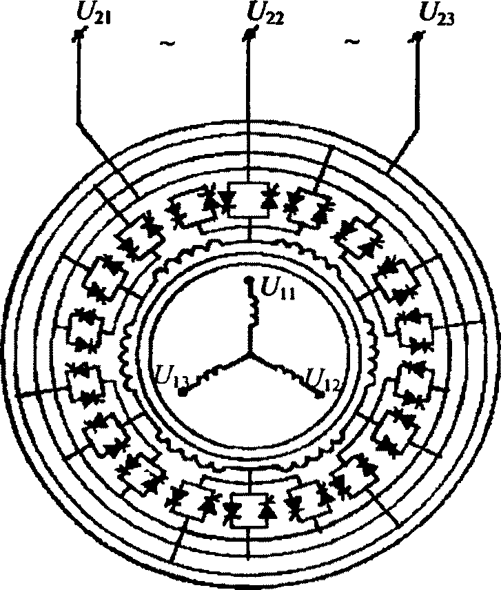 Трехфазный преобразователь частоты на основе СПТ с вращающимся магнитным полем