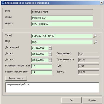 Оформлення заявки абонента