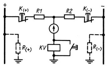 Схема устройства непрерывного автоматического контроля состояния изоляции цепей постоянного оперативного тока