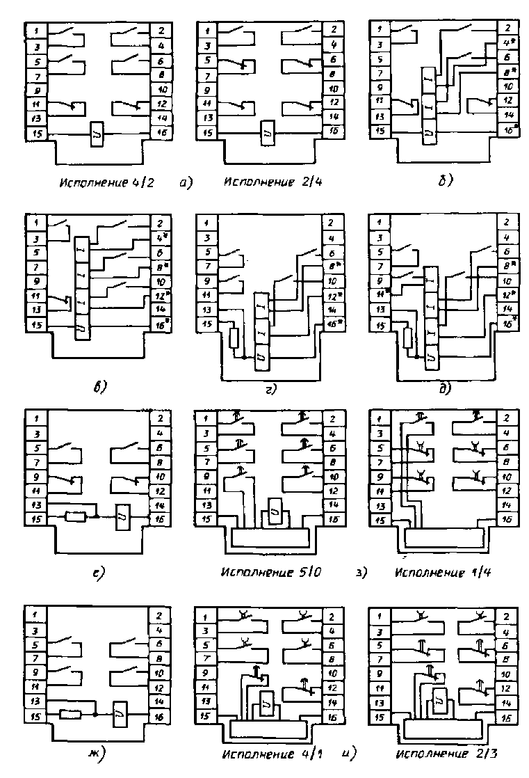 Схемы внутренних соединений промежуточных реле