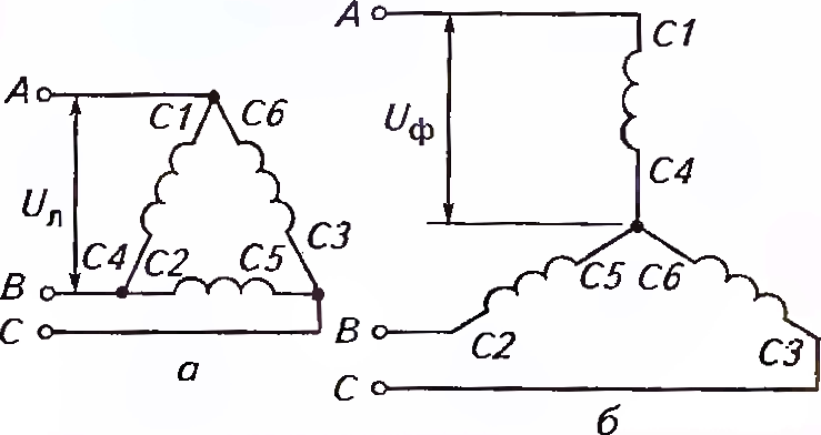 Для соединения обмоток статора по схеме треугольник рекомендуется