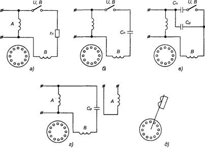 Схемы включения однофазных электродвигателей