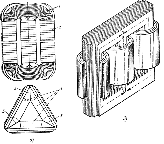 несимметричная магнитная система трехфазного трансформатора с обмотками